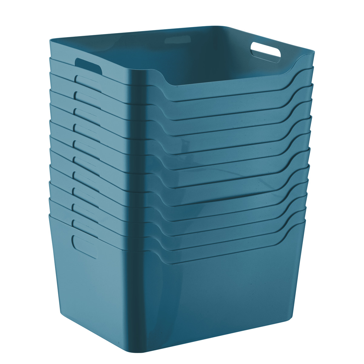 Case of 12 of Teal Plastic Storage Bins with Handles | The Container Store