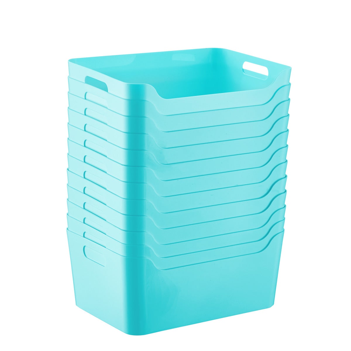 Case of 12 of Aquamarine Plastic Storage Bins with Handles The Container Store