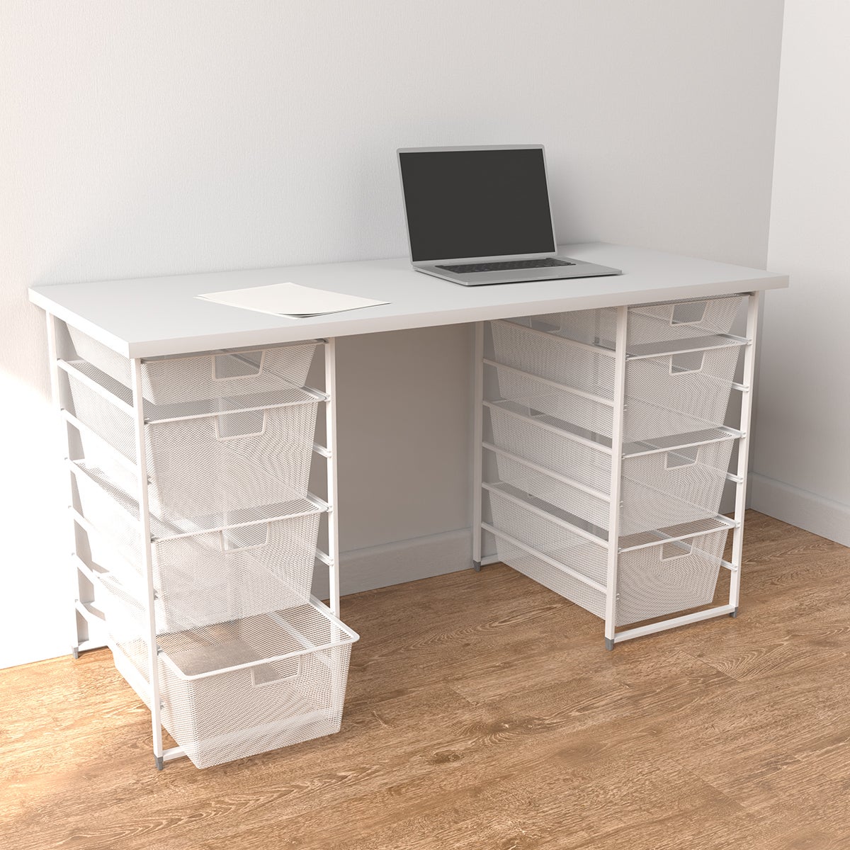 Elfa Classic Elfa Desk w/ Two Drawer Units White & White