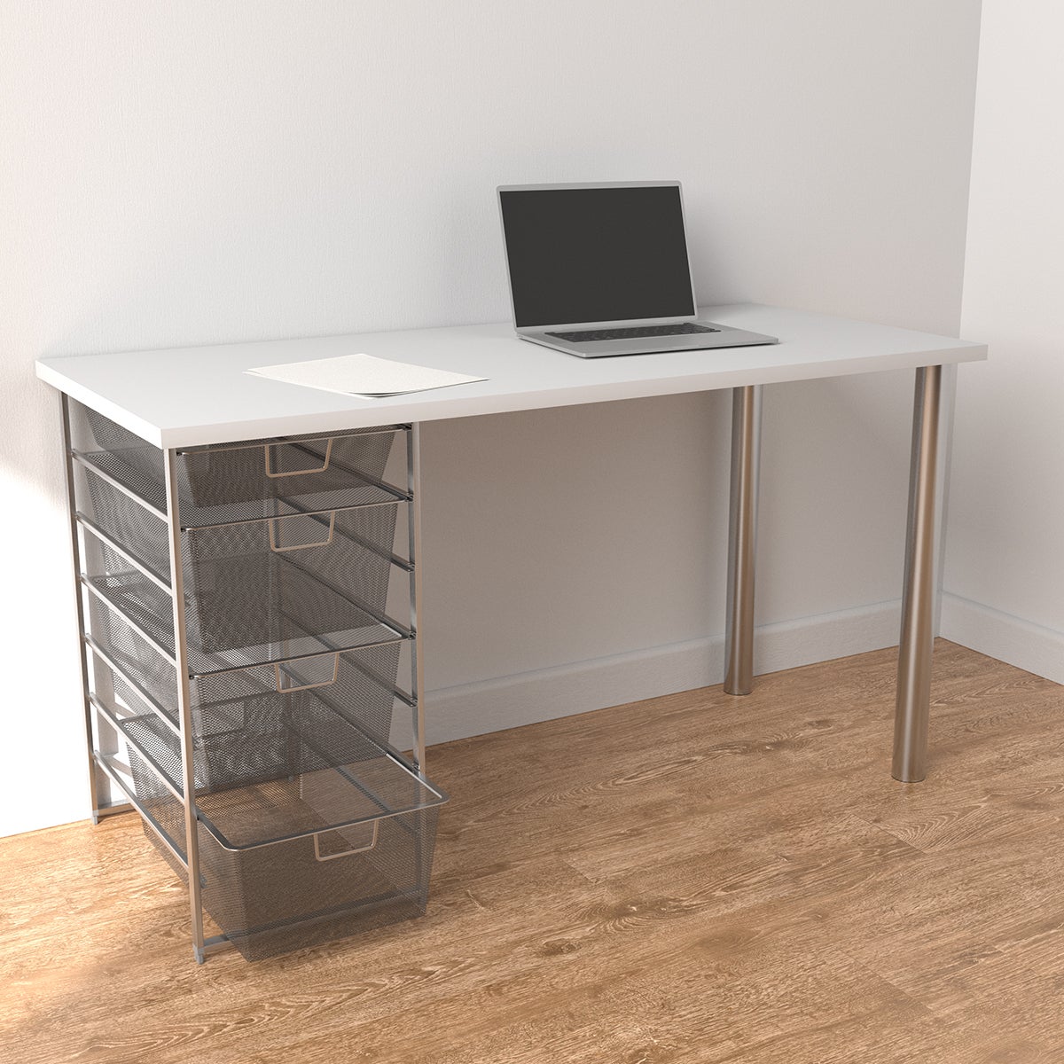 Elfa Classic Elfa Desk with Drawer Unit White & Platinum
