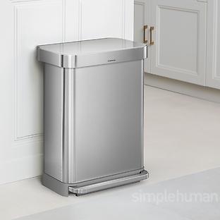 simplehuman Stainless Steel 14.5 gal. Rectangular Trash Can with Liner Pocket