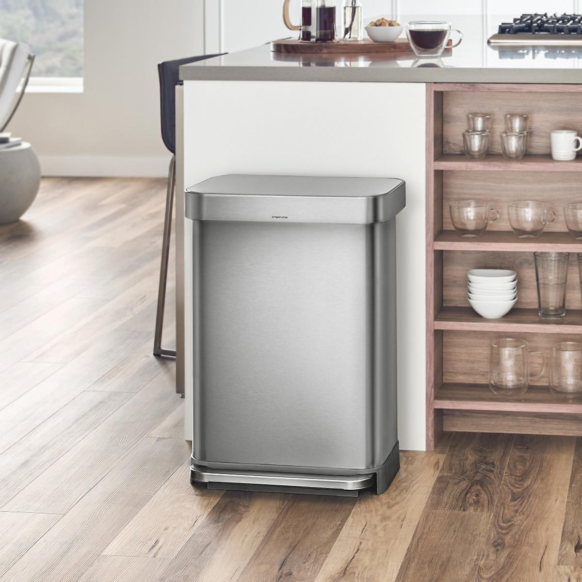 simplehuman Stainless Steel 14.5 gal. Rectangular Trash Can with Liner ...