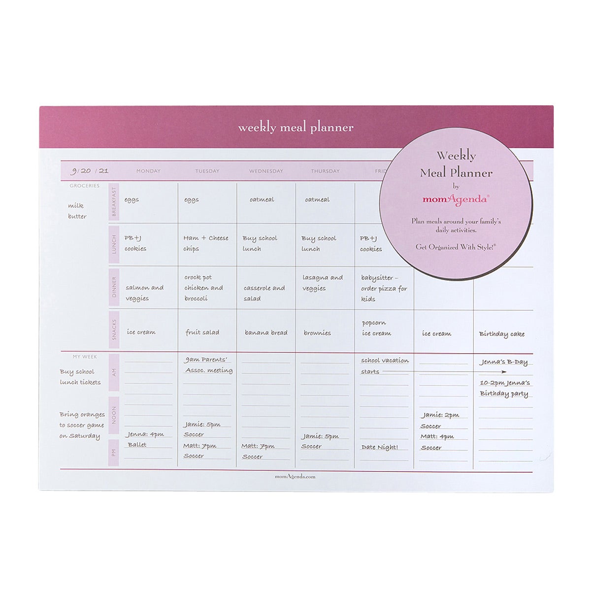 momAgenda Weekly Meal Planner Pad