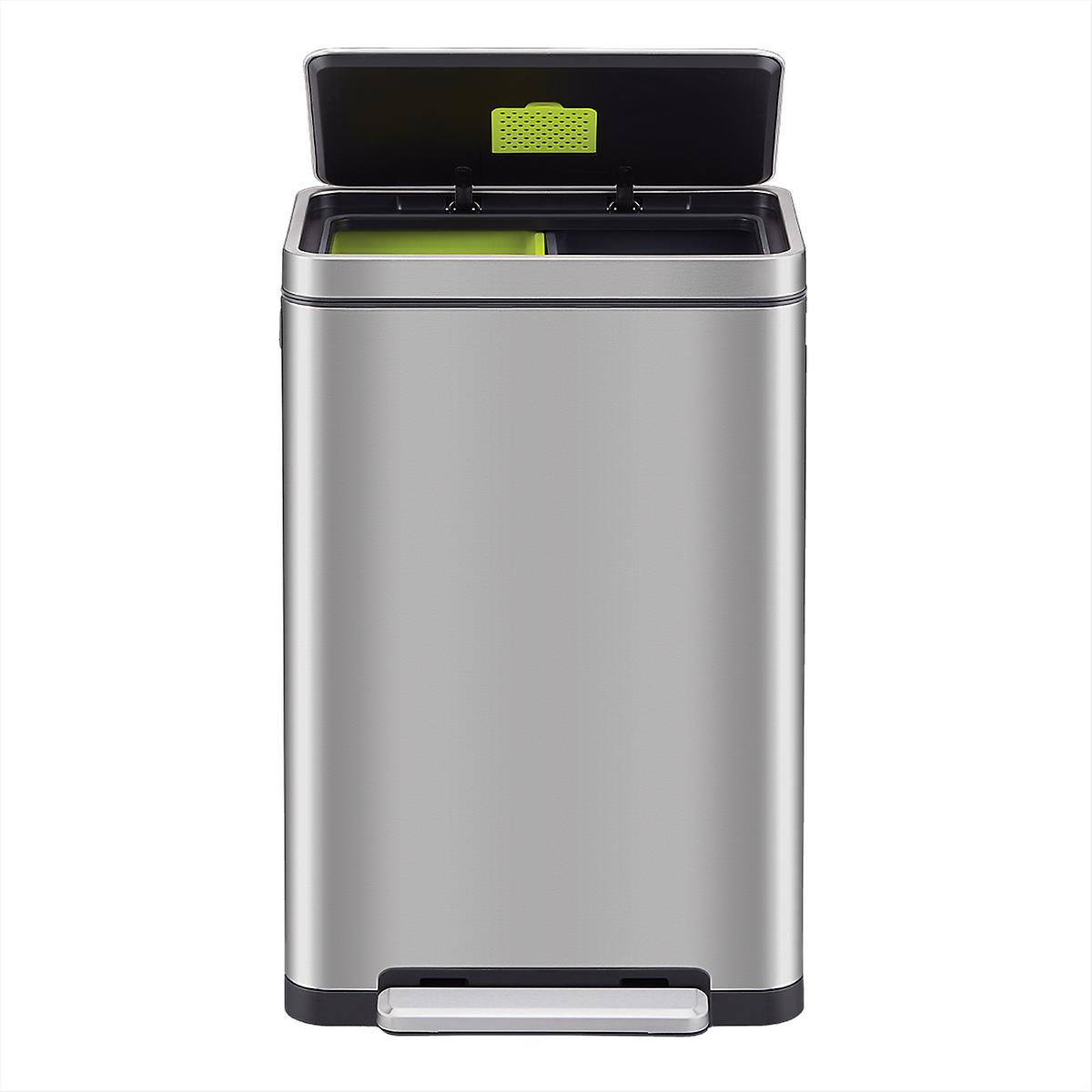 10 gal./40L Stainless Steel Dual Recycler Step Trash Can | The ...