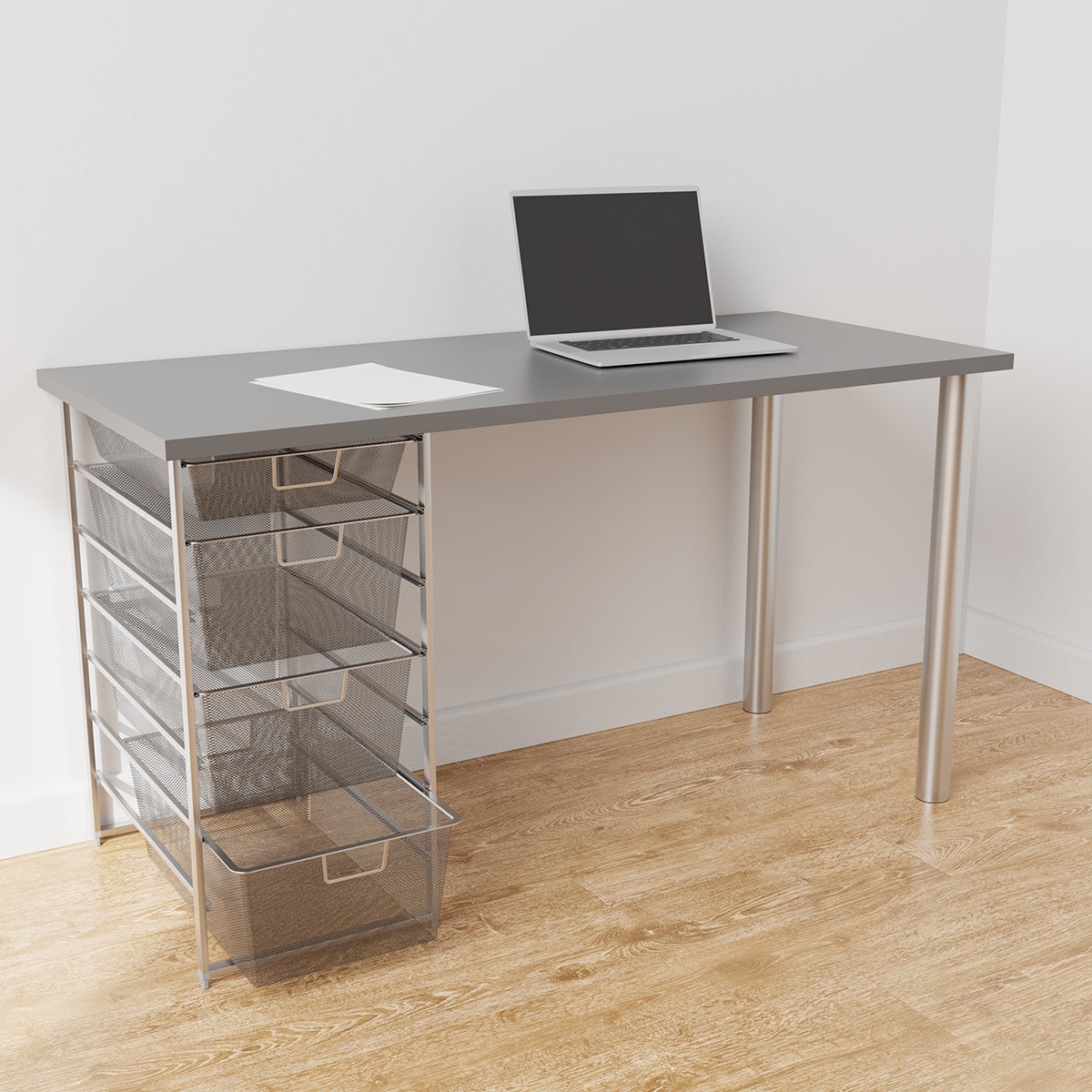 Elfa Classic Elfa Desk with Drawer Unit Grey & Platinum