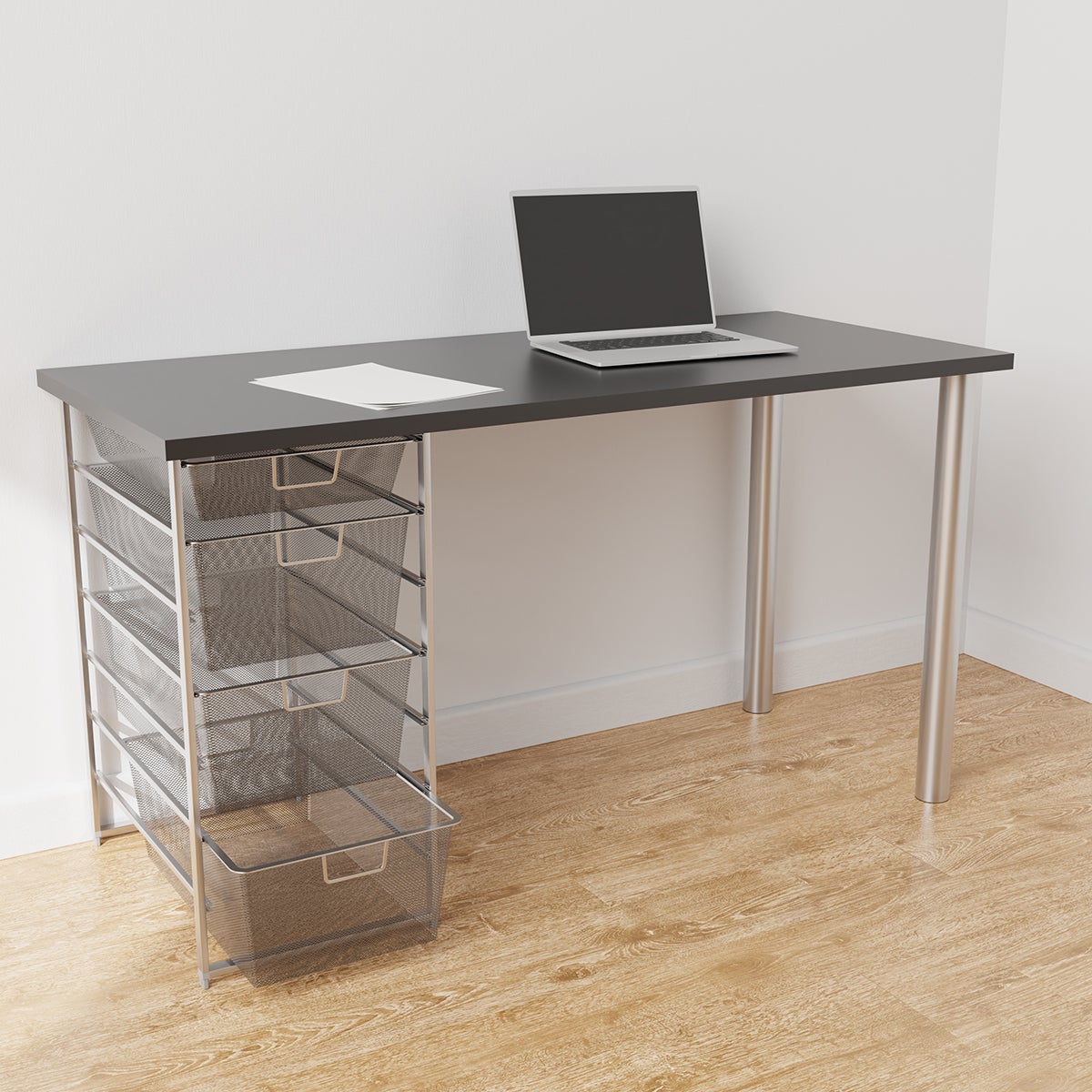 Elfa Classic Elfa Desk with Drawer Unit Slate & Platinum
