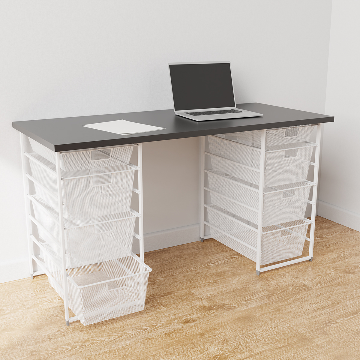 Elfa Classic Elfa Desk w/ Two Drawer Units Slate & White