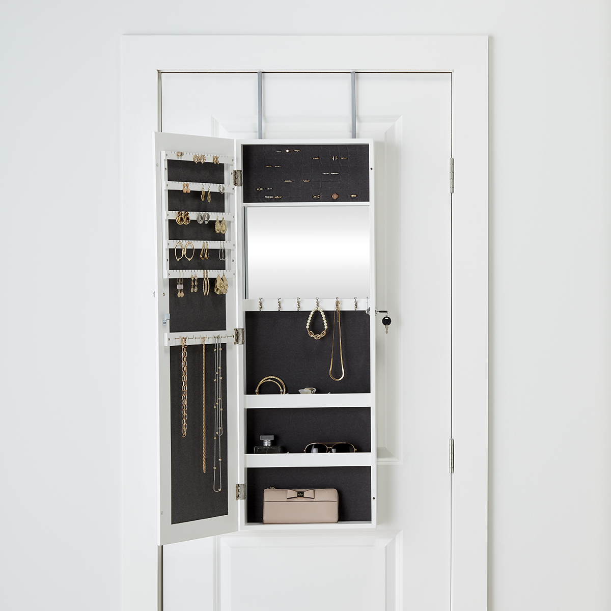NEX Door Wall Mounted Jewelry Armoire Makeup Storage Organizer with Glass Mirror 