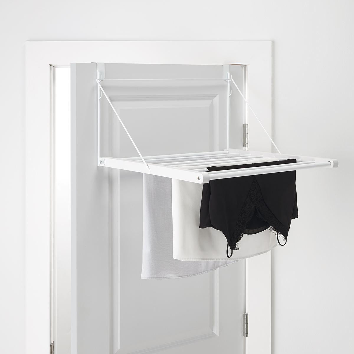 Wall Mount Over the Door Clothes Laundry Drying Rack Double Shelf Dryer Storage