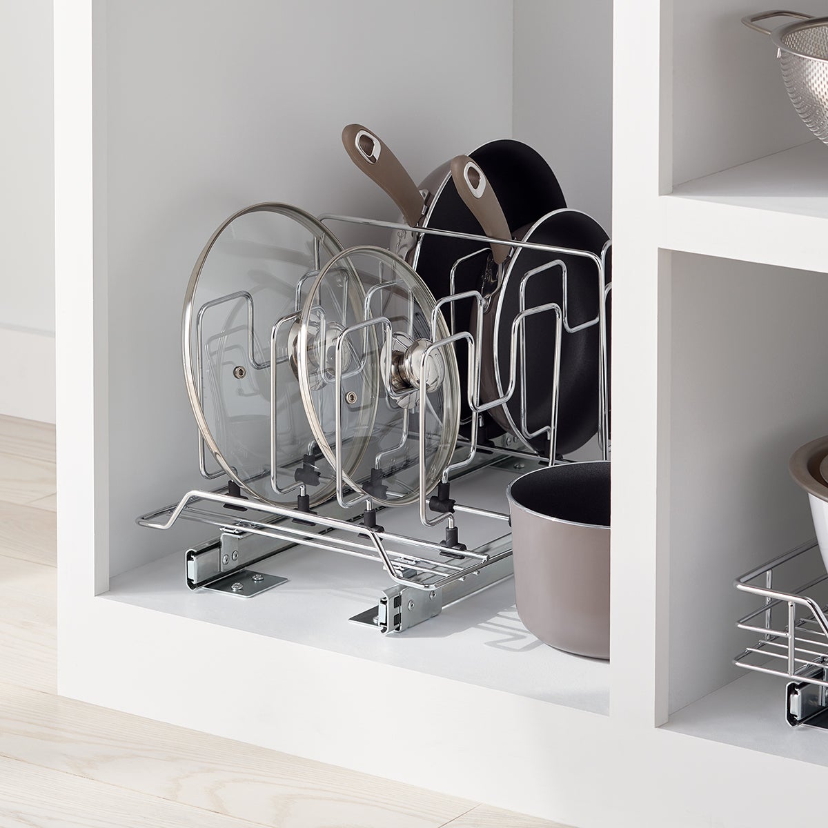 Chrome RollOut Cookware Organizer The Container Store