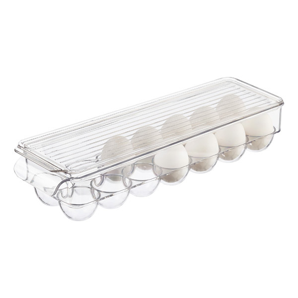 Clear Stackable 2 Dozen Egg Tray Holder Bin for Refrigerator with Lid