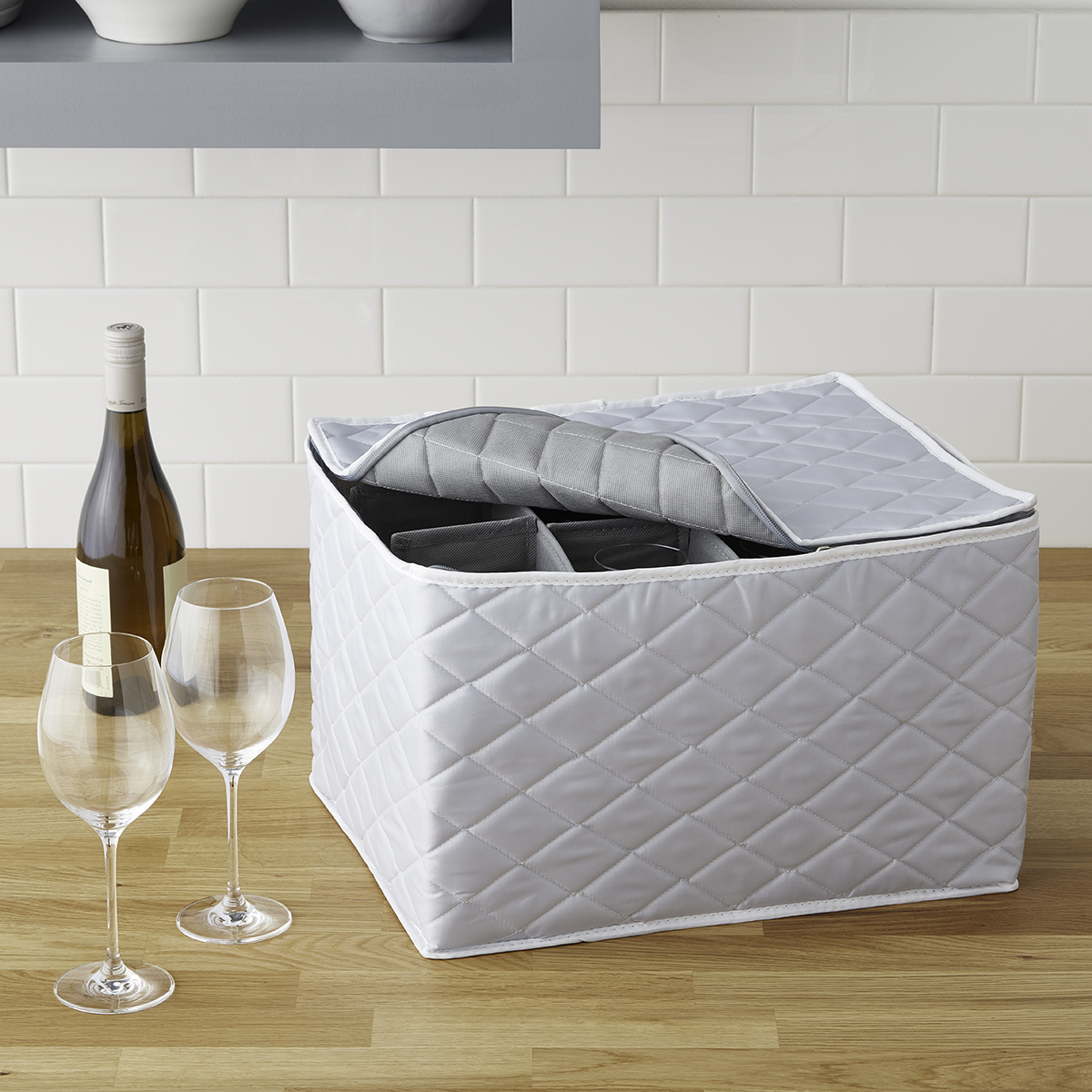 Grey Quilted Stemware Wine Glass Storage Case