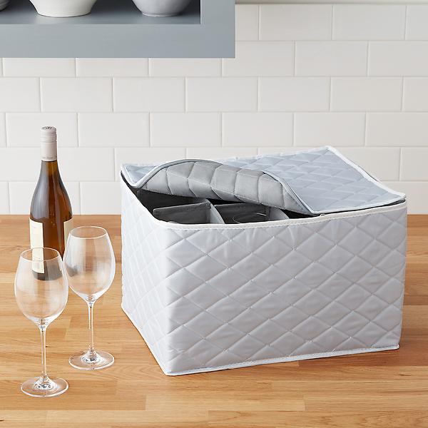 Grey Quilted Stemware/Wine Glass Storage Case
