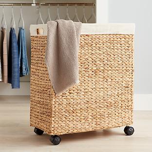 Water Hyacinth Rolling Laundry Cart