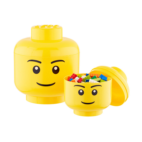 Lego Yellow Brick Storage Box Bin Large Container With Lid And Lego Pieces.