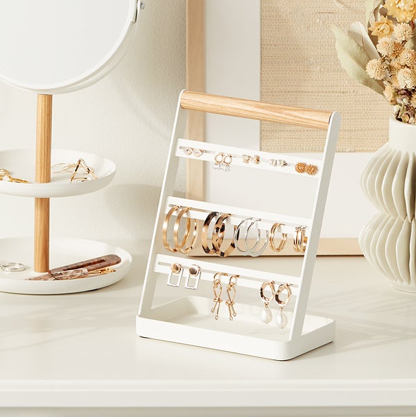 Julysky 4-Layer Earring Holder Stand | Golden Earring Tree Organizer For Hanging Earrings Display
