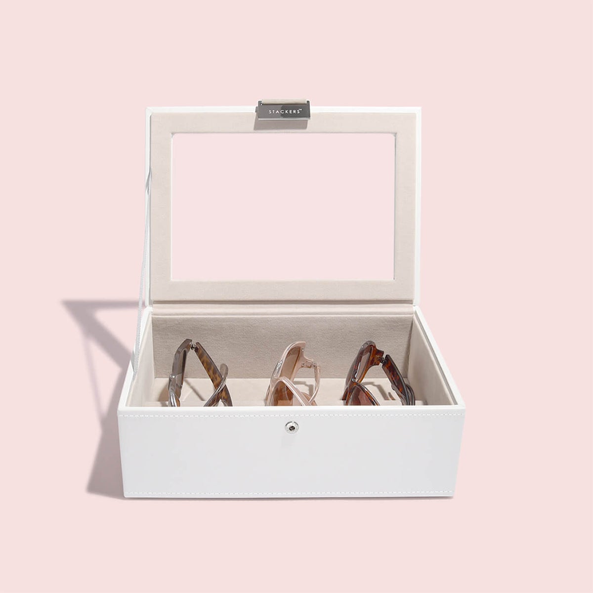 Stackers Classic Glass Top Lidded Eyewear Box White