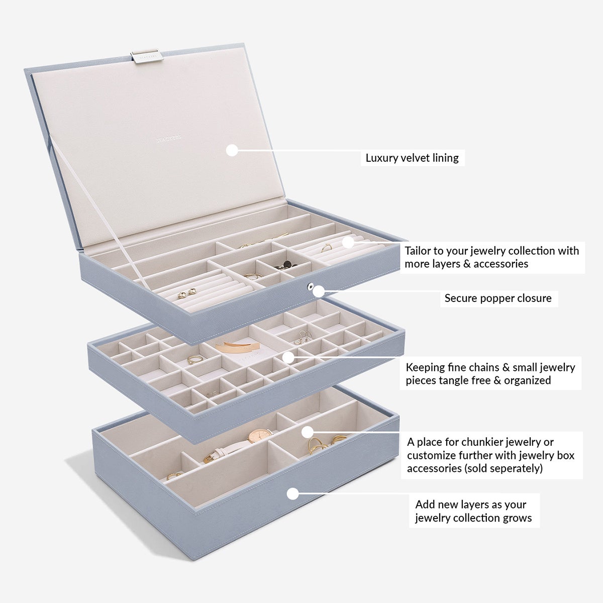 Stackers Dusky Blue Supersize Premium Stackable Jewelry Box The