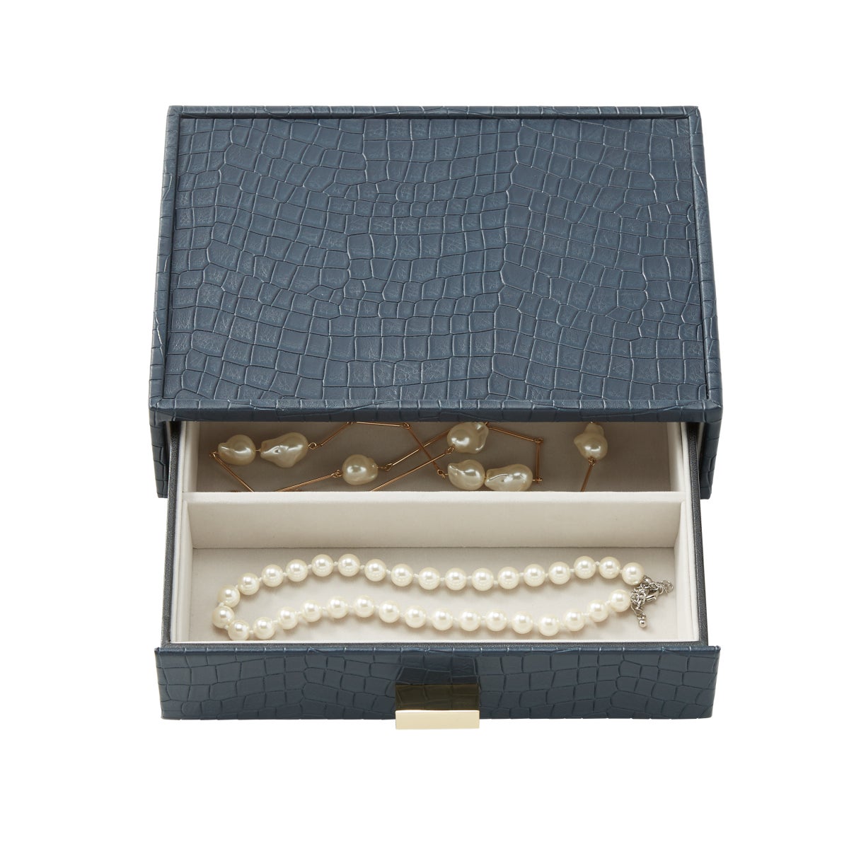 Stackers Navy Vegan Crocodile Classic Premium Jewelry Box The