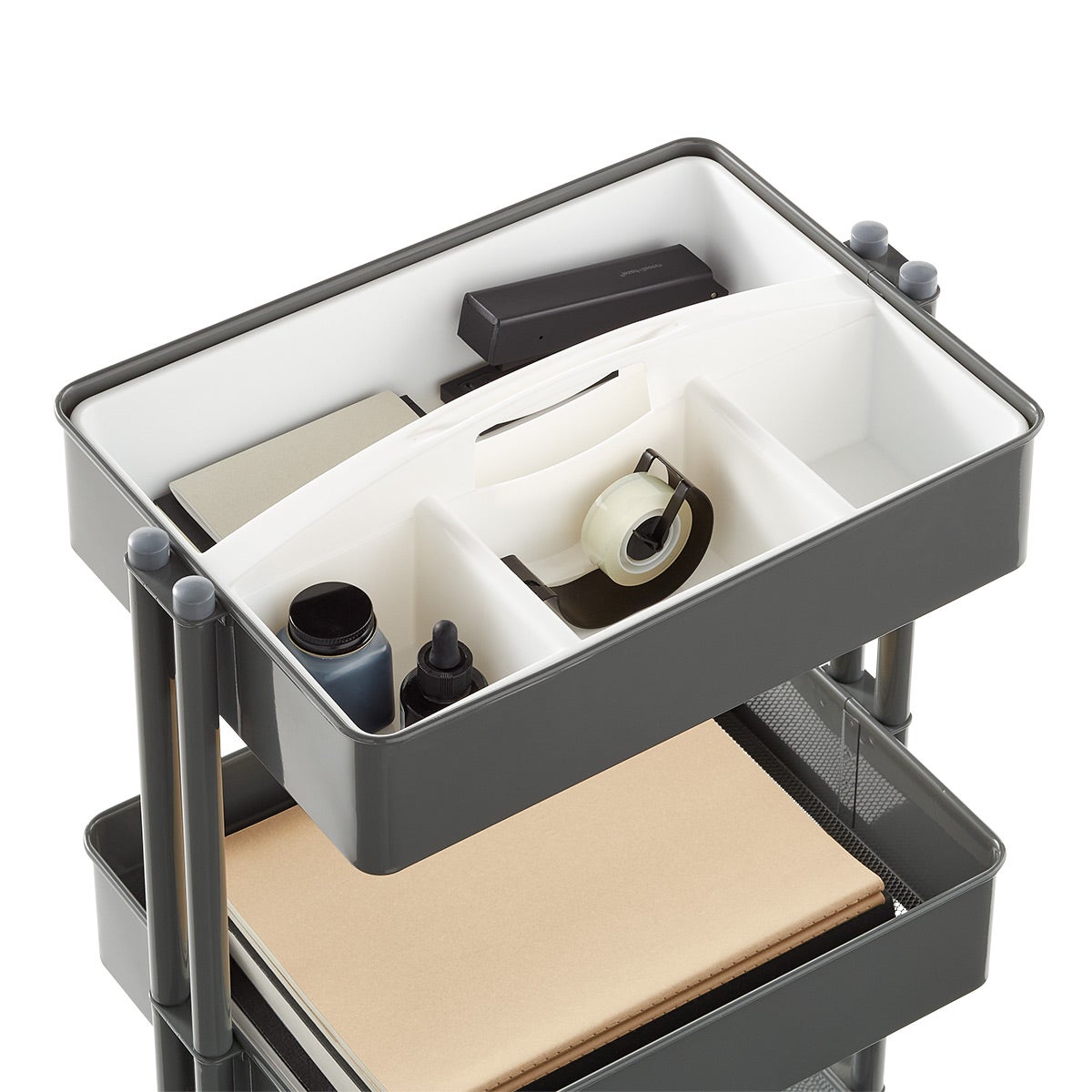 3Tier Cart Divided Caddies with Handles The Container Store