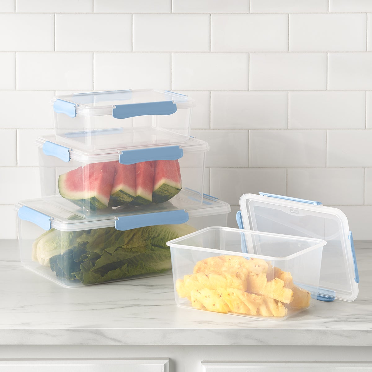 Plastic Food Containers with Light Blue Clips | The Container Store