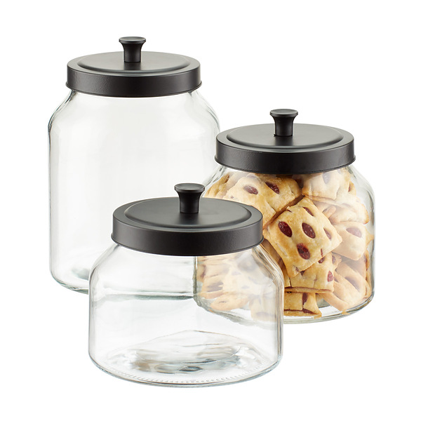 Medium Stoneware Tilley Food Storage Canister With Wood Lid Black