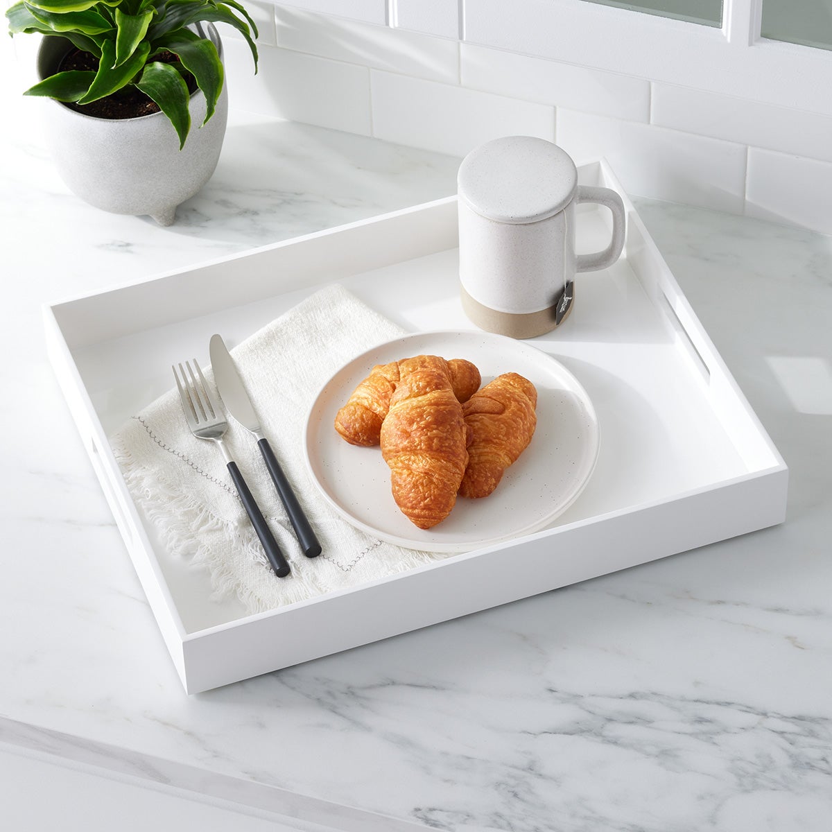 White Lacquered Serving Trays with Handles The Container Store