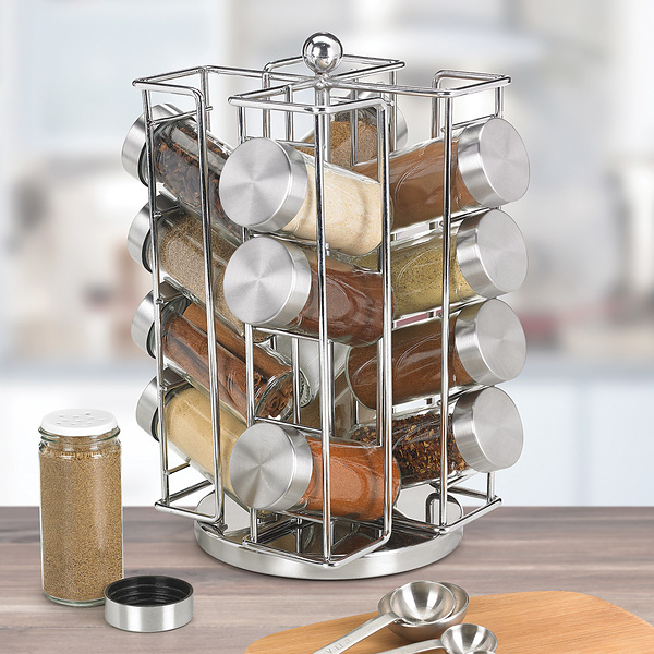 NiHome Rotating Spice Rack with 18 Jars and Kitchen Labels