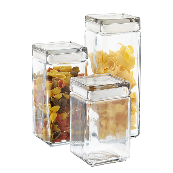 Anchor Hocking 85588R 1.5 Quart Stackable Square Clear Glass Storage Jar (Case O