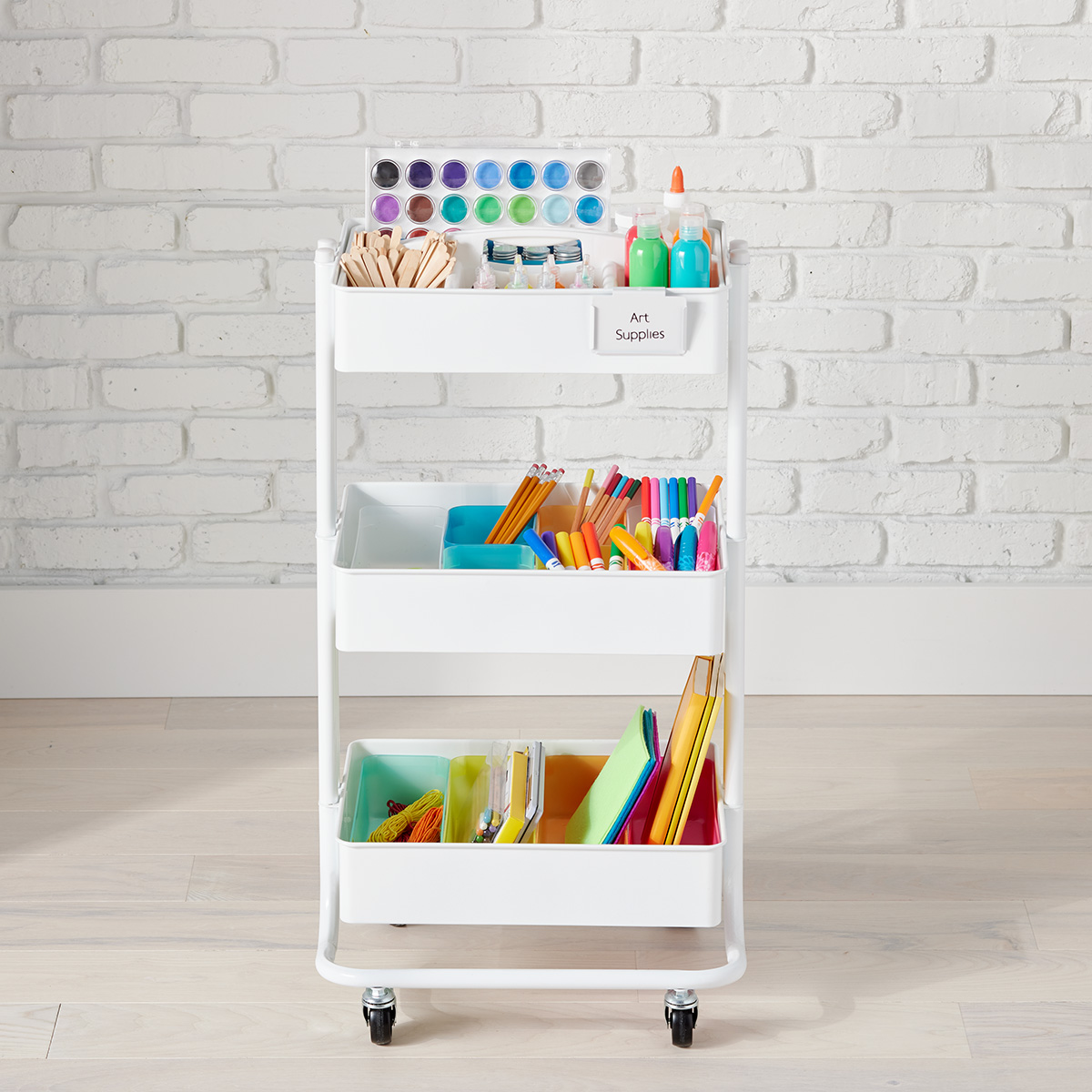 Art Supplies Themed Rolling Cart The Container Store   10076838 3 Tier Cart Art Supplies Ki 