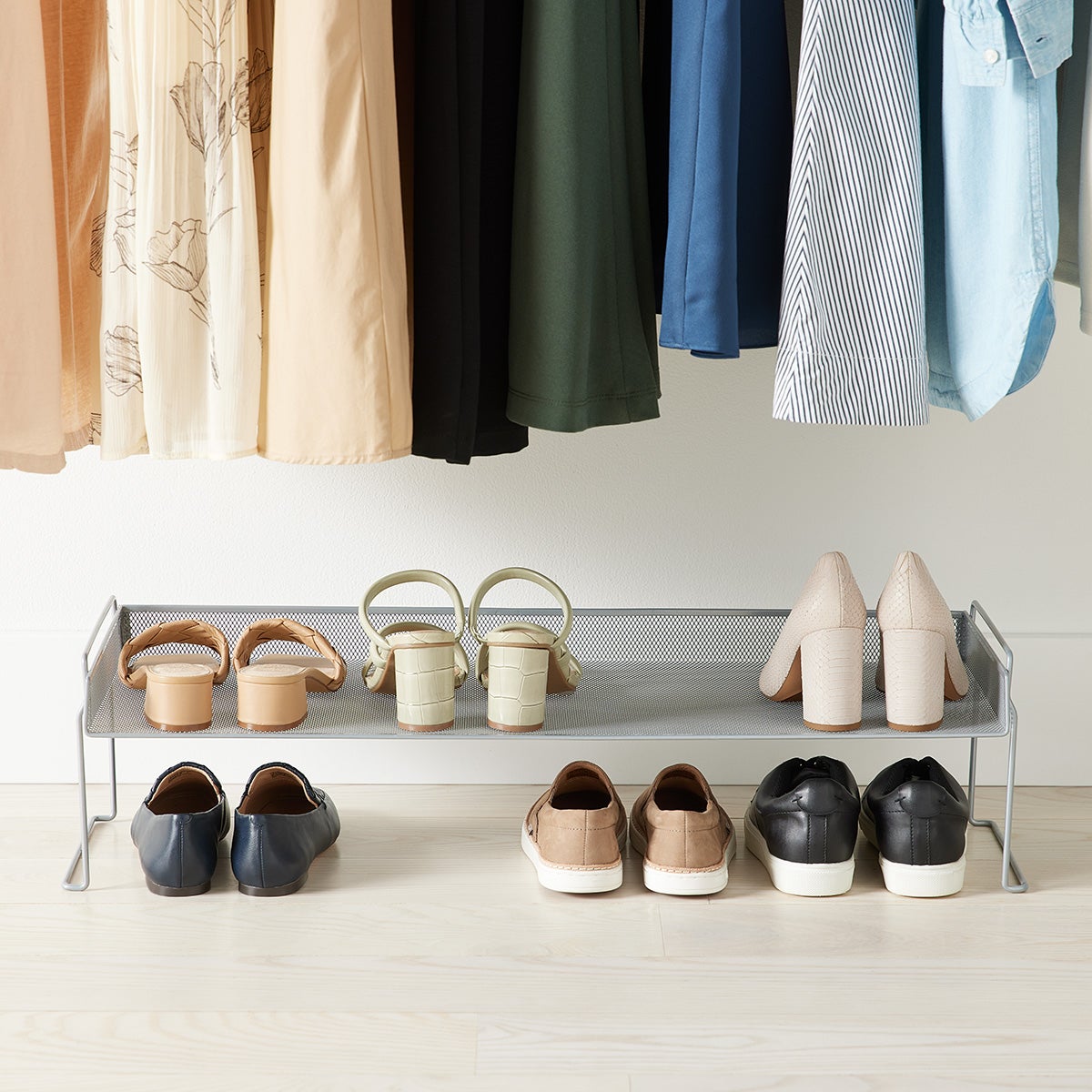 Silver Mesh Stacking Shoe Shelf