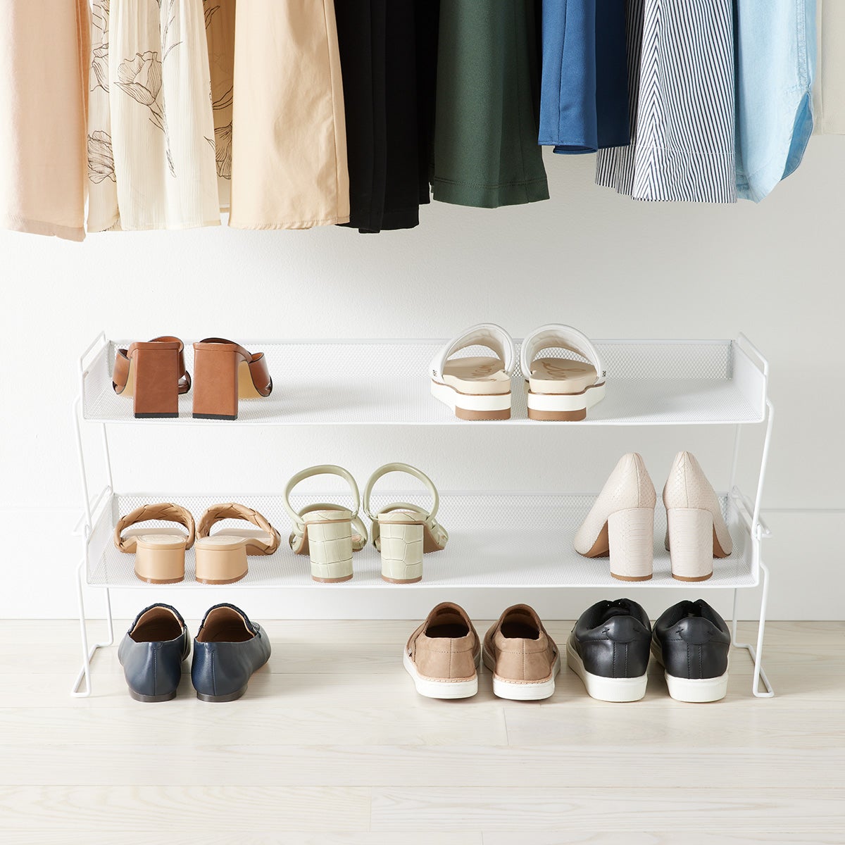White Mesh Stackable Shoe Shelf The Container Store