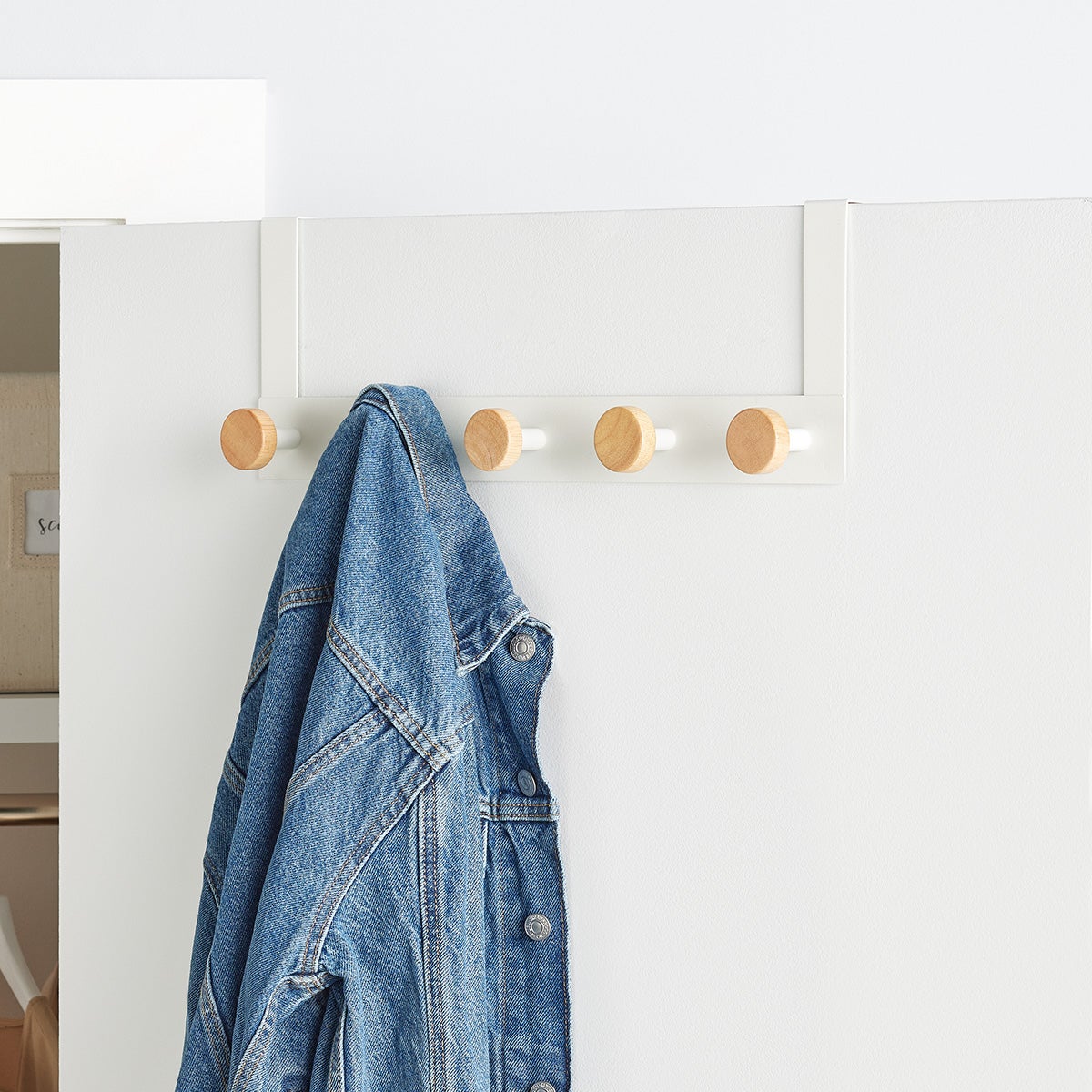 White & Natural Oslo Over Door Hook & Rack The Container Store