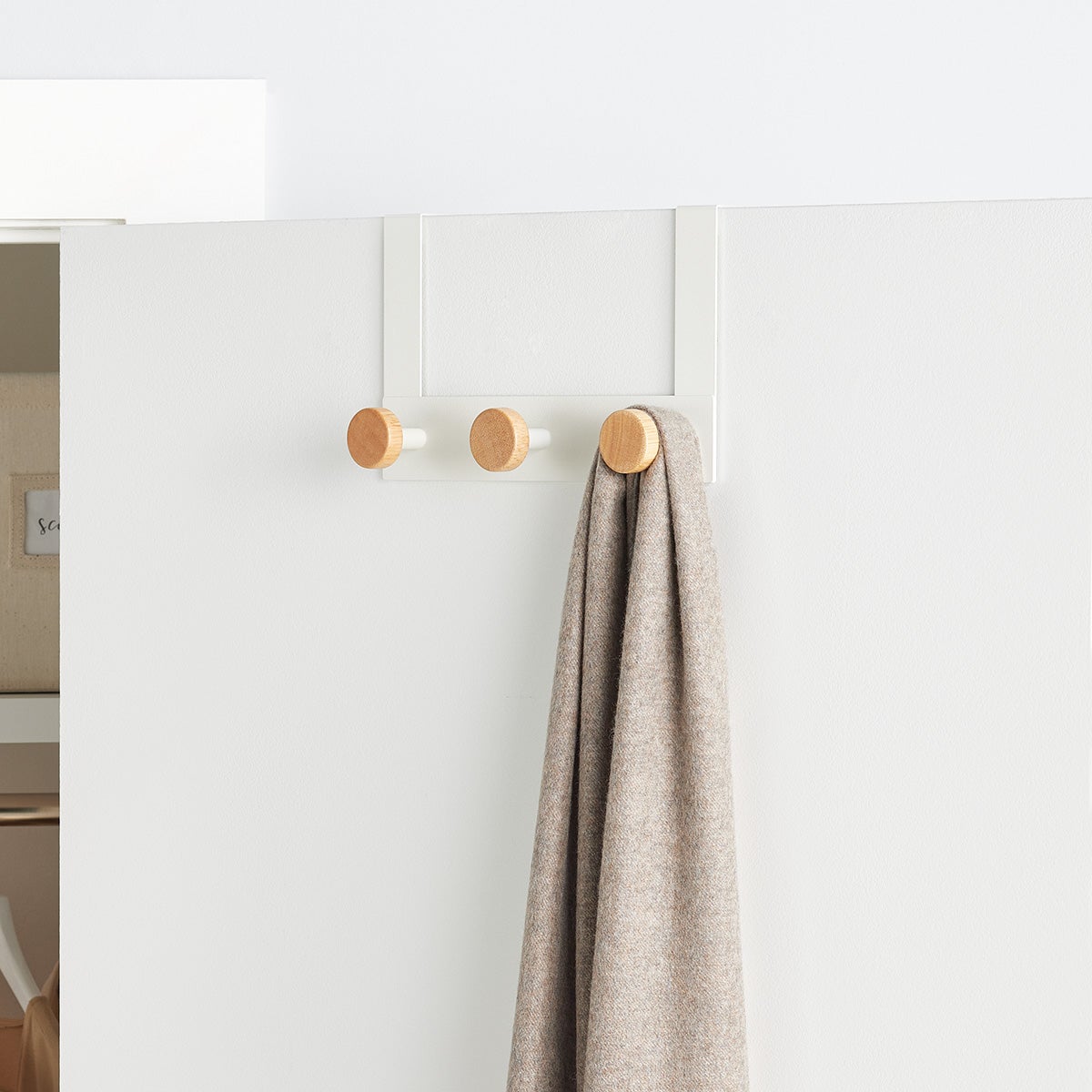 White & Natural Oslo Over Door Hook & Rack The Container Store