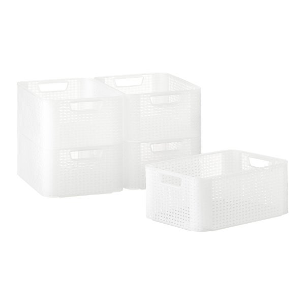 Curver White Basketweave Storage Bin with Handles The Container Store