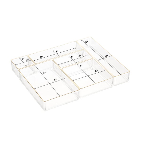 Clear Acrylic Stackable Drawer Organizers Gold Trim Set of 6 The Container Store