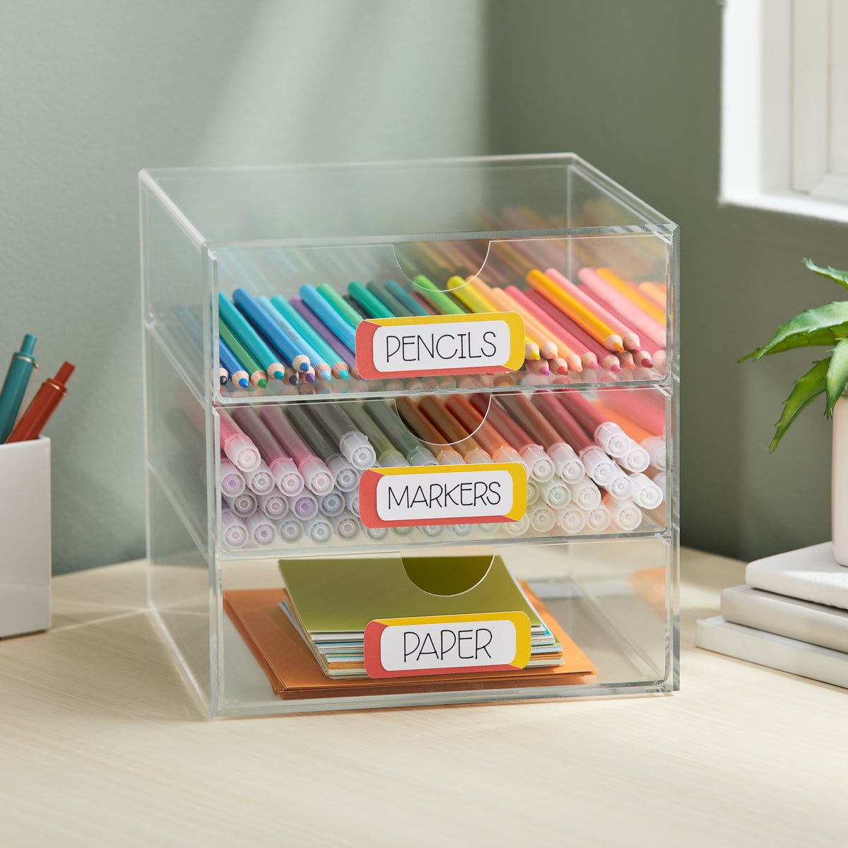 3Drawer Acrylic Accessory Box Labeling Project Kit The Container Store