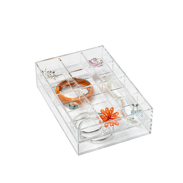 mDesign Stackable Plastic Jewelry Box, Storage Organizer Trays, 3 Pieces -  Clear 