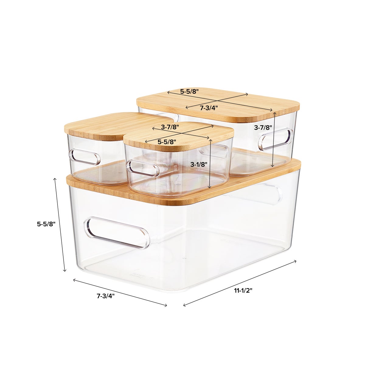 Smart Store Clear Compact Plastic Bins 4Pack with Bamboo Lids The