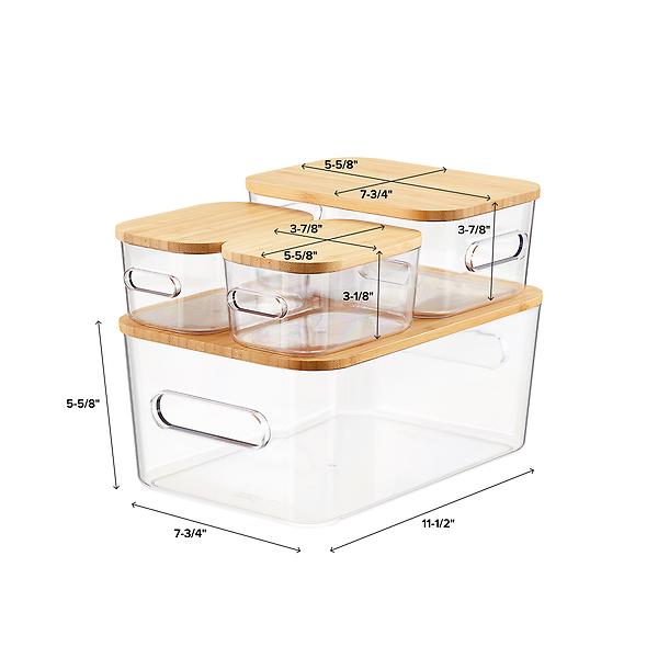 Smart Store Clear Compact Plastic Bins 4-Pack with Bamboo Lids | The ...