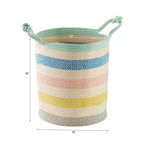Tall Multicolor Cotton Rope Oval Bin with Handles The Container Store