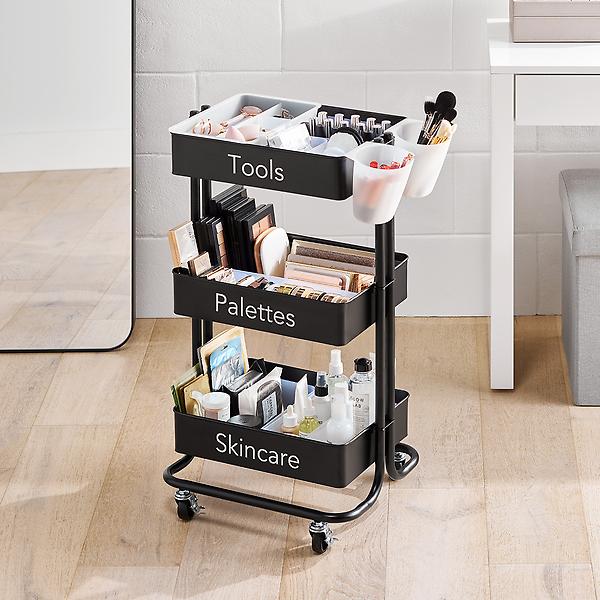 lavendel Reserve Ongemak Black 3-Tier Cart Makeup Solution | The Container Store