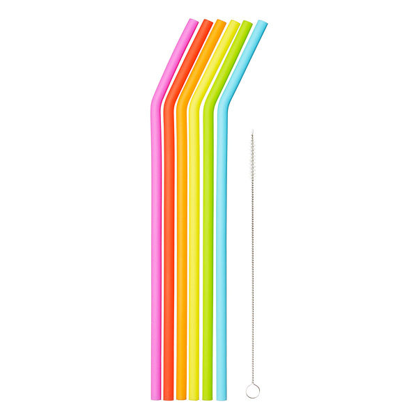 RSVP Reusable 9 Silicone Tip Stainless Steel Straw Set 