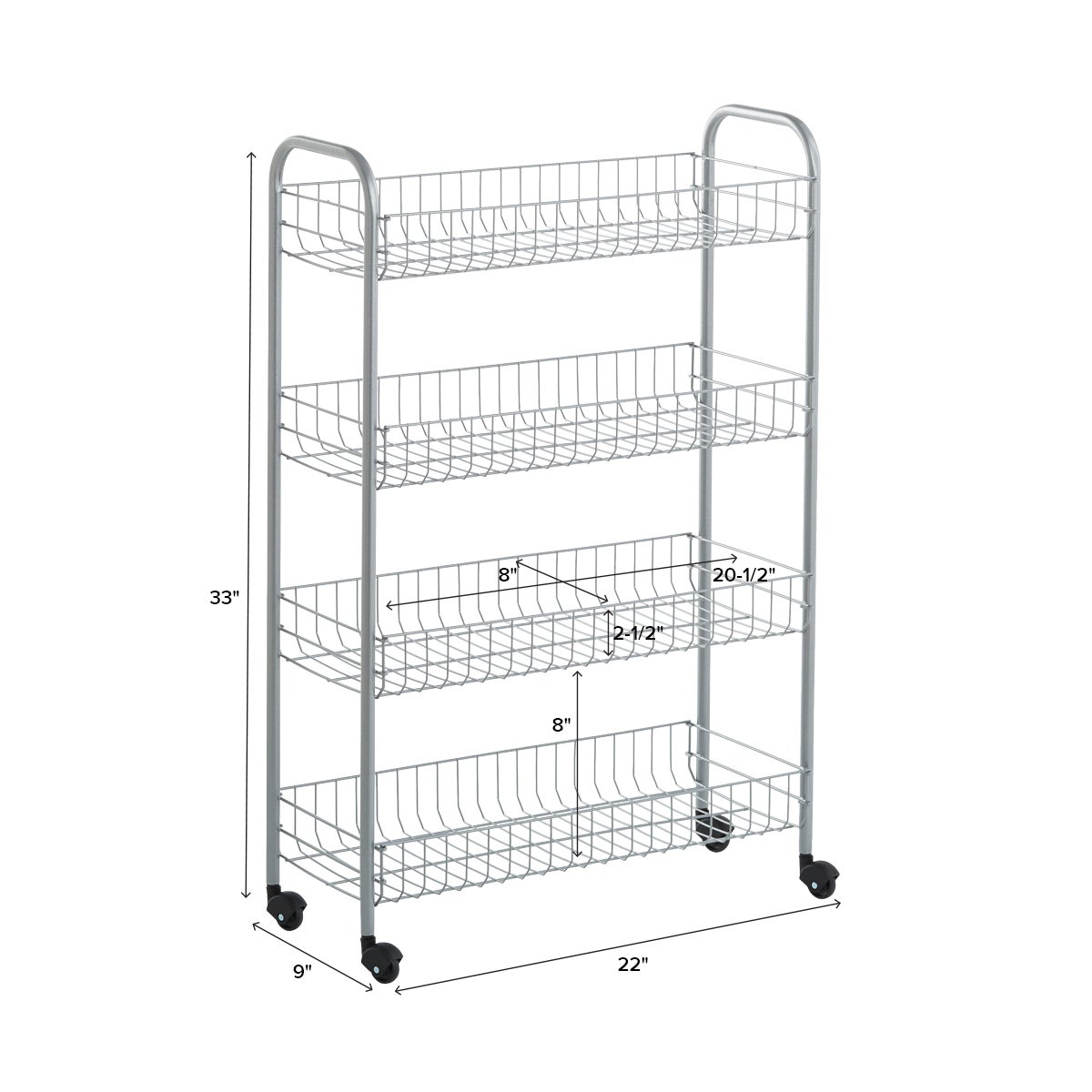 Silver 4-Tier Slim Rolling Cart