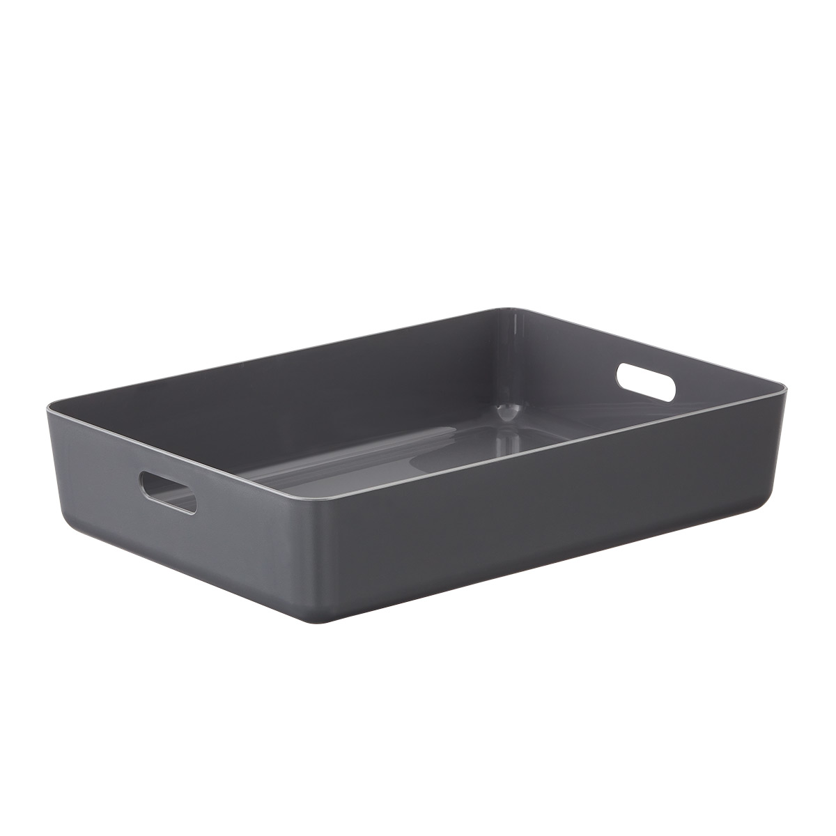 The Container Store Terra Recycled Plastic Large  Shallow Bin Charcoal Grey