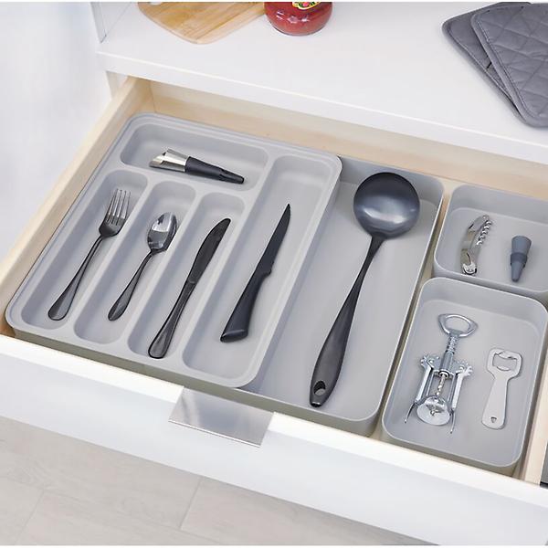 iDesign Gray Expandable Cutlery Tray