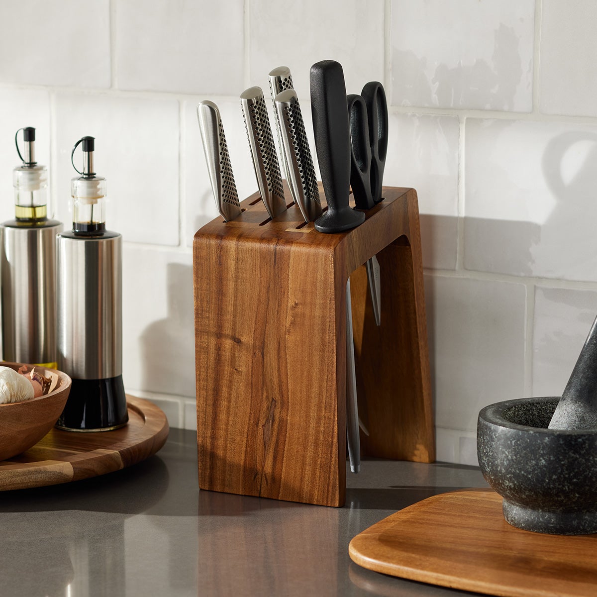 Acacia Countertop Knife Block The Container Store