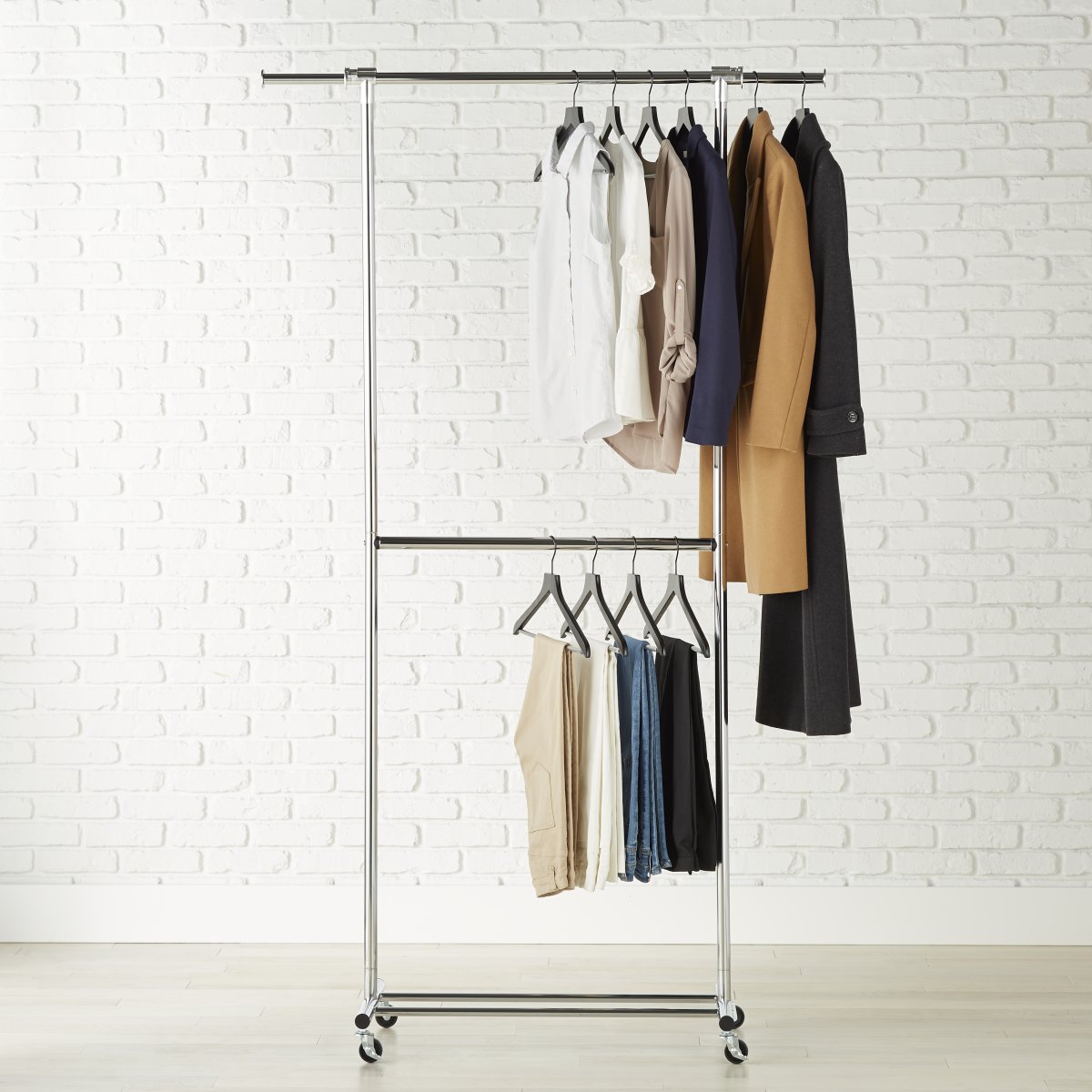 Double Clothes Rail Rack Wardrobe Stand Storage Dress Shirt Portable Adjustable 