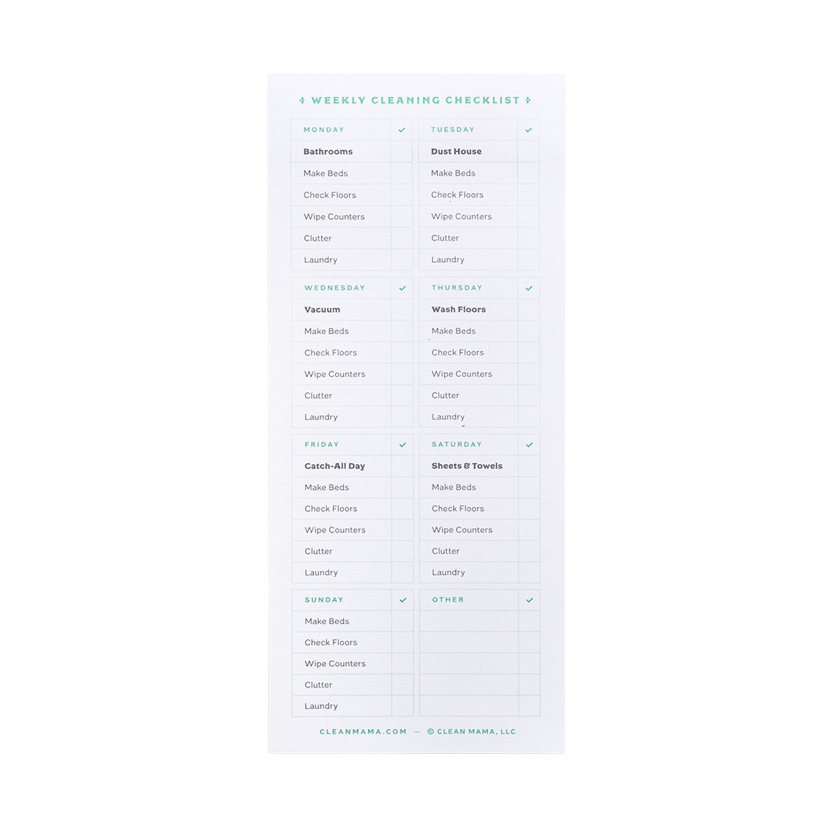 Clean Mama Weekly Cleaning Schedule