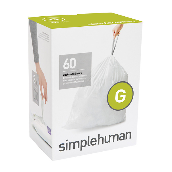 simplehuman Code D Custom Fit Drawstring Trash Bags in Dispenser Packs, 60  Count, 20 Liter / 5.3 Gallon, White